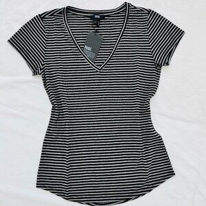 NEW Paige Vneck Black Charcoal Grey Stripe Tee T-Shirt Womens size S Small